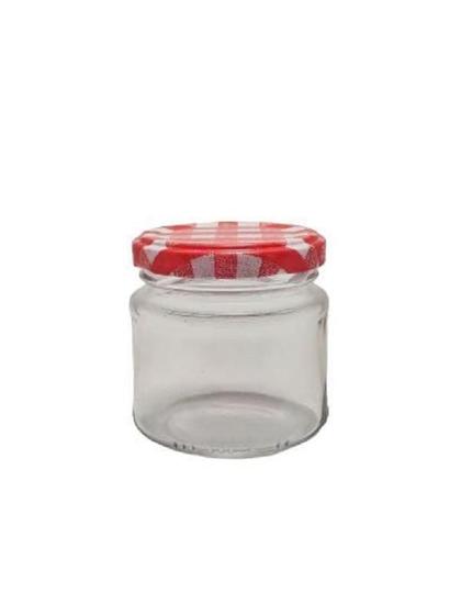 Imagem de Pote De Vidro 150 Ml Com Tampa Xadrez Vermelha- 24 Unidades