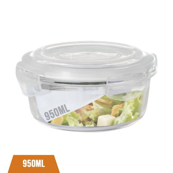 Imagem de Pote De Vidro Com 950ml Hermético 4 Travas Redondo Marmita