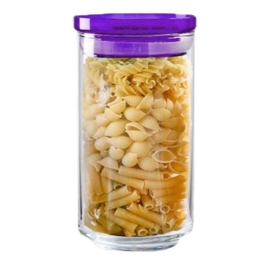 Imagem de Pote de vidro com tampa lilás / roxa empilhável para mantimentos e alimentos de cozinha