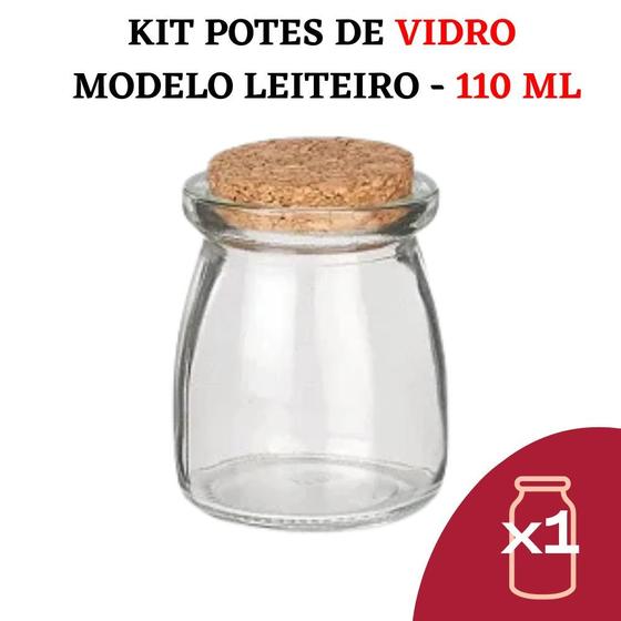 Imagem de  Pote de Vidro Leiteira 110ml com Tampas Tipo Rolha