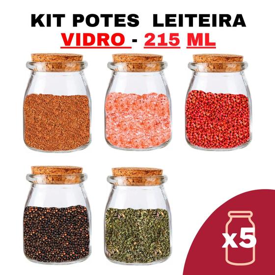 Imagem de Pote de Vidro Leiteira 215Ml com Tampas Tipo Rolha