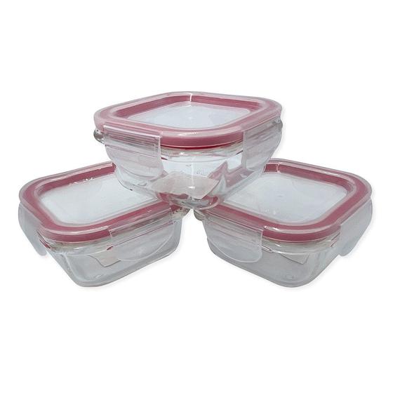 Imagem de Pote De Vidro para alimentos Com Tampa Hermética Mantimento Freezer Microondas Forno Conjunto com 3 unidades