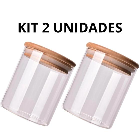 Imagem de Pote de Vidro Tampa de Bambu Hermética Kit 2 Unidades para Grãos Cereais e Massas Cozinha Organizada