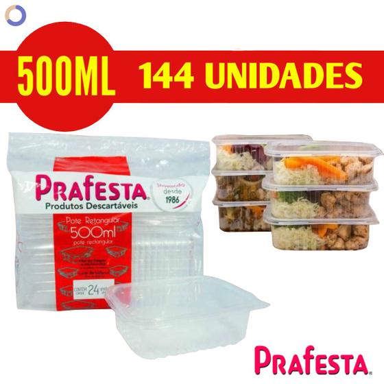 Imagem de Pote Descartável 500ml Freezer Microondas Marmita Fit 144 Un