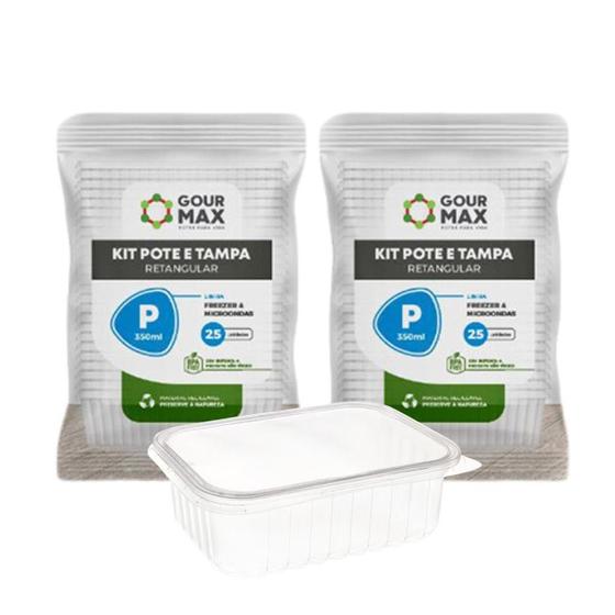 Imagem de Pote Descartável Empilhavel BPA Free C/ Vedação Marmita Fitness Freezer Micro-ondas 350ml - 50un
