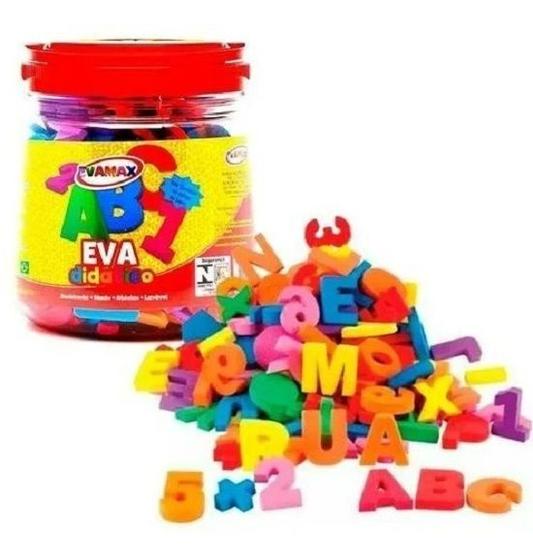 Imagem de Pote Didático Escolar Kit Alfanumérico em EVA - 92 unid