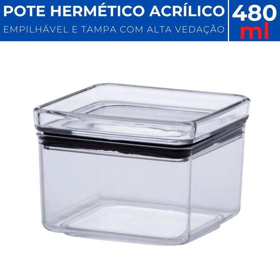 Pote Hermético Acrílico Quadrado Lumini Empilhável 480ml Menor preço em Pote Hermético Acrílico Quadrado Lumini Empilhável 480ml