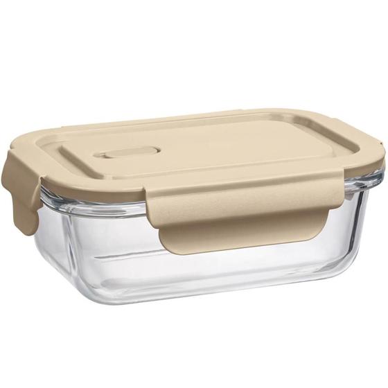 Imagem de Pote Hermético de Vidro Borossilicato 410ml Retangular Capuccino Uz Porta Mantimentos Marmita
