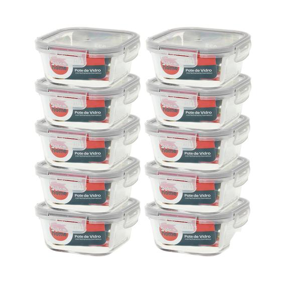 Imagem de Pote Hermético De Vidro Kit C/ 10 Potes De 520ml - C/ Trava