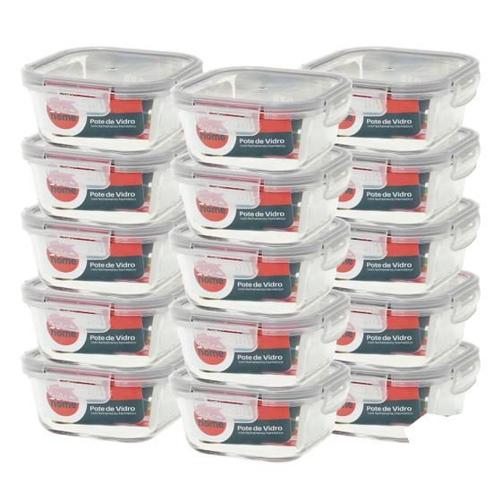 Imagem de Pote Hermético De Vidro Kit C/ 15 Potes De 520ml - C/ Trava