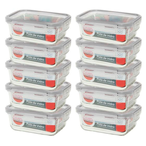 Imagem de Pote Hermético De Vidro Marmita Kit C/10 De 660ml -com Trava Dolce Home