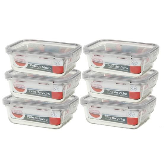 Imagem de Pote Hermético De Vidro Marmita Kit C/6 De 660 Ml -com Trava - Dolce Home