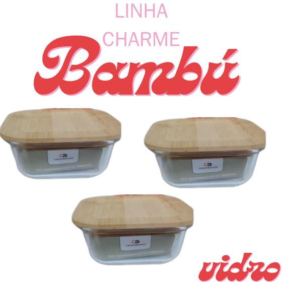 Imagem de Pote Hermético em Vidro com Tampa de Bambú Sustentável 320ML-KIT 03UNIDADES
