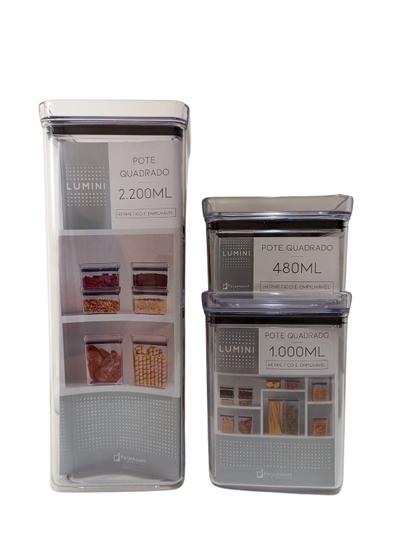 Imagem de Pote Hermetico Lumini 3 Peças - 480Ml, 1.000Ml, 2.200Ml