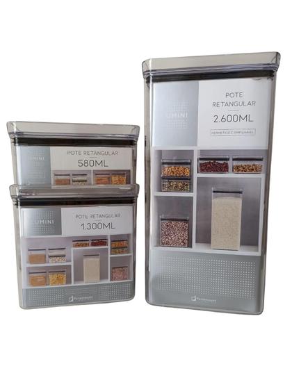 Imagem de Pote Hermetico Lumini 3 Peças - 580Ml, 1.300Ml, 2.600Ml