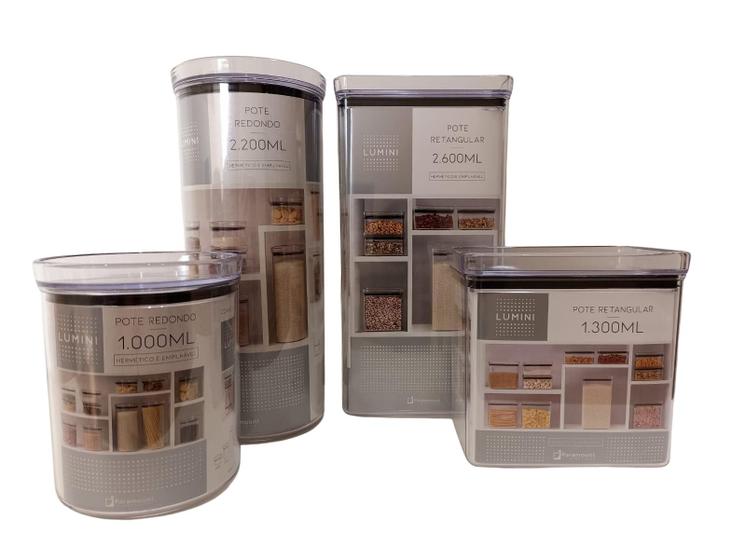 Imagem de Pote Hermetico Lumini 4Peças-1.000Ml,2.200Ml,1.300Ml,2.600Ml