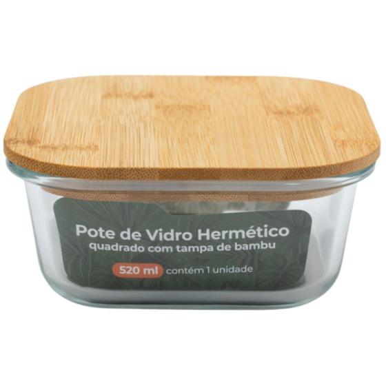 Imagem de Pote Hermético Quadrado Com Tampa De Bambu 520ml Casavita