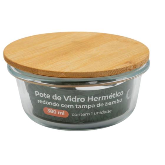 Imagem de Pote Hermético Redondo Com Tampa De Bambu 380ml Casavita