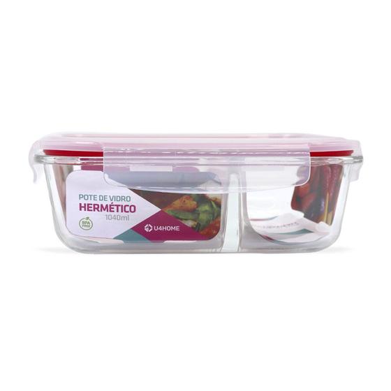 Imagem de Pote Hermético Vidro Divisória Resistente Marmita Fitnes 1040ml