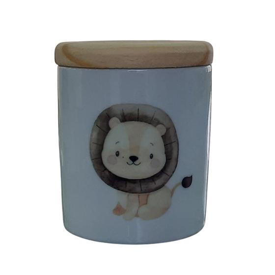Imagem de Pote Maior para Kit higiene bebê Safari - Peça Porcelana Tampa Pinus