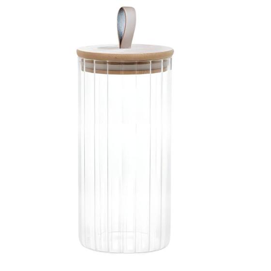 Imagem de Pote Mantimento Vidro Com Tampa Alça Hermético Bambu 1,3l