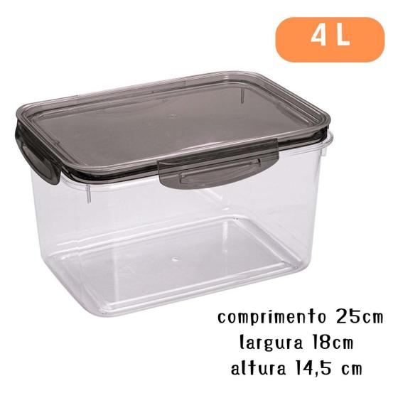Imagem de Pote Mantimentos Fechamento Hermético Empilhável Modular Tampa Trava Mais Retangular 4 L Plasutil