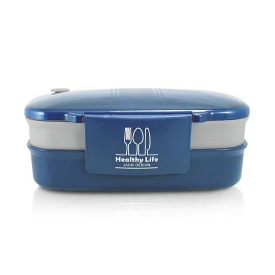 Imagem de Pote Marmita Plástico Alimentos com 2 Andares Divisórias Compartimentos Trava Freezer Microondas Livre BPA Free 1200 Ml