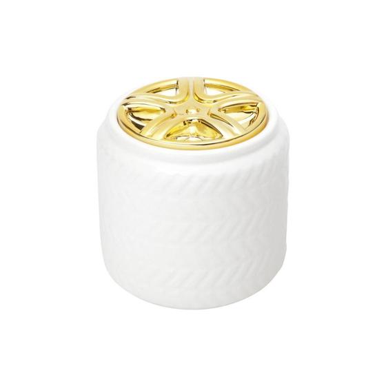Imagem de Pote Multiuso De Dolomita Lemon Branco Com Tampa Dourada Lyor - L64028