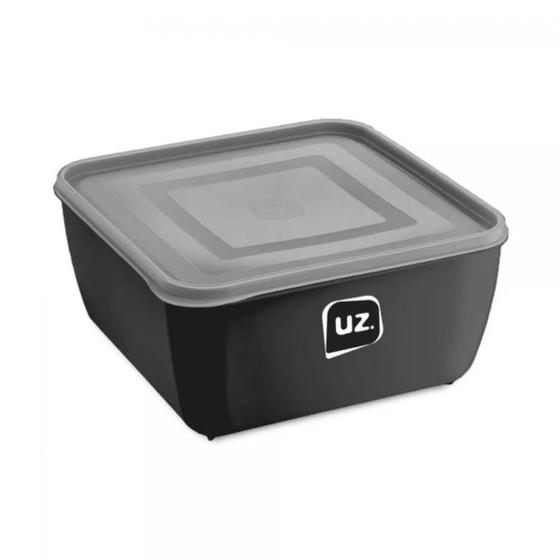 Imagem de Pote Multiuso Organizador Alimento Quadrado Plástico Resistente Com Tampa 1.5l Uz Preto