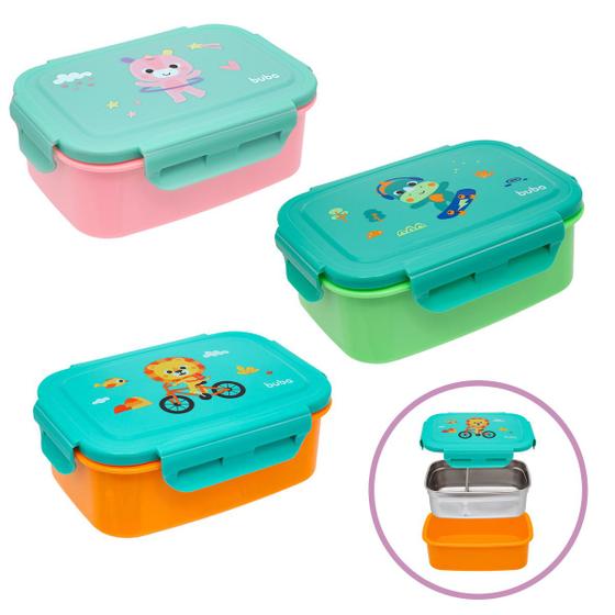 Imagem de Pote para Comida Lanche do Bebê Criança Bentô Box Bubazoo em Aço Inox com Divisória Buba