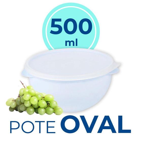 Imagem de Pote Plástico Oval Com Tampa e Abas 500ml Branco - Plasvale