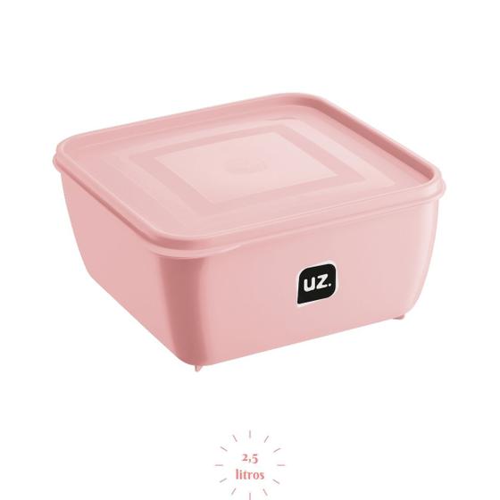 Imagem de Pote Plastico Rosa Quadrado 2,5L Linha Gourmet Marmita