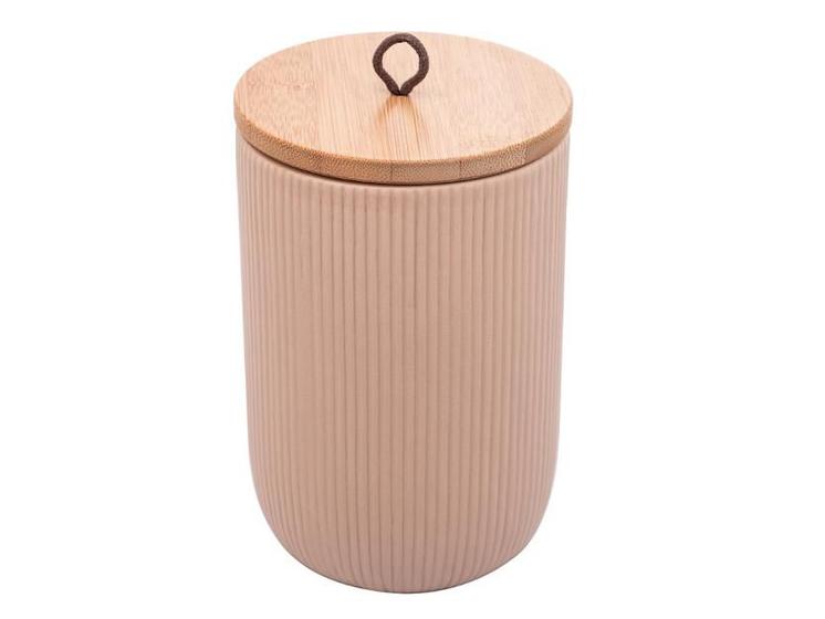 Pote porta café acuçar em cerâmica tampa de bambu c/alça Menor preço em Pote porta café acuçar em cerâmica tampa de bambu c/alça