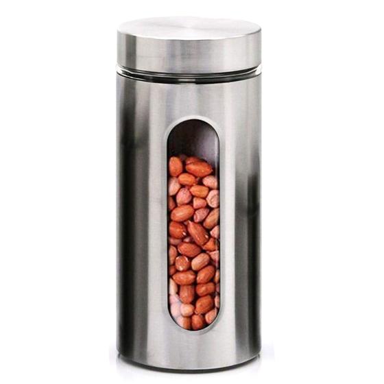 Imagem de Pote Porta Mantimento De Inox Com Visor De Vidro 1300ml