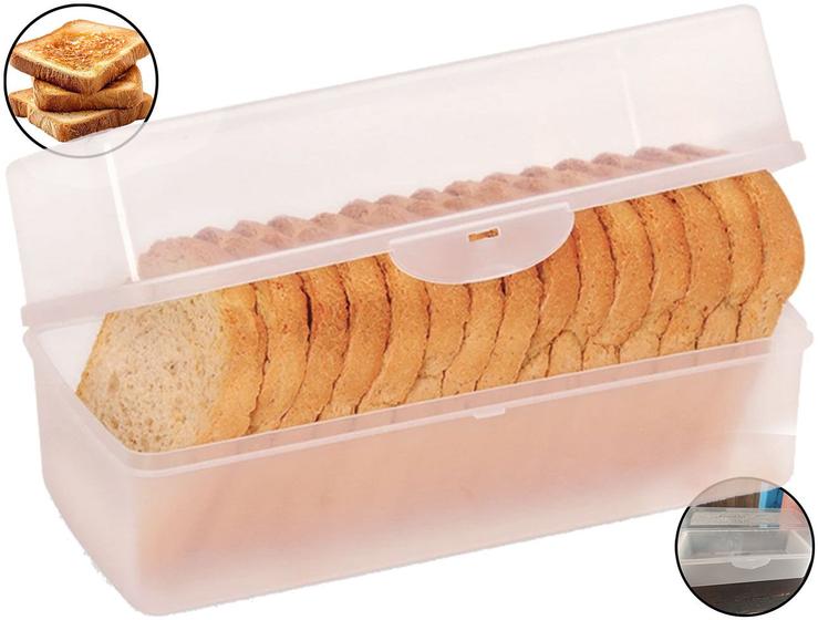 Imagem de Pote Porta Torradas Pães De Forma Sanduíches Biscoitos Com Tampa Plástico Resistente Incolor