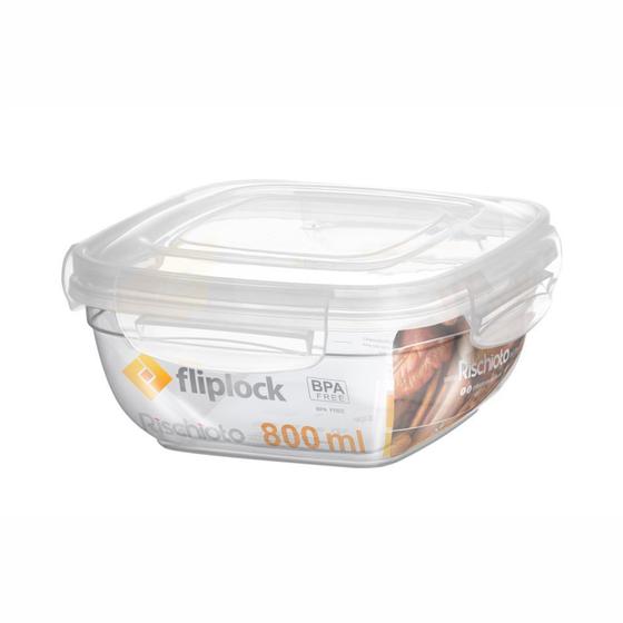 Imagem de Pote Quadrado Fliplock em Plástico Transparente 800ml - Rischioto