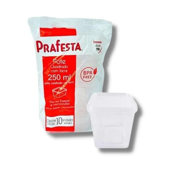 Imagem de Pote Quadrado Freezer e Micro-ondas 250ml com Lacre Prafesta c/10 un