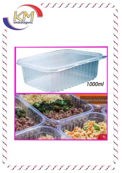 Imagem de Pote retangular 1000 ml  c/tampa - 24 unidades - embalagem alimentos (14281)