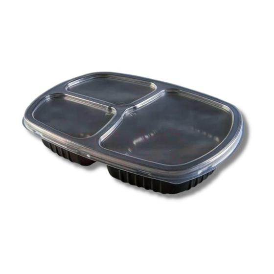 Imagem de Pote Retangular 3 divisórias 850ml G331 Preta Galvanotek c/10 un