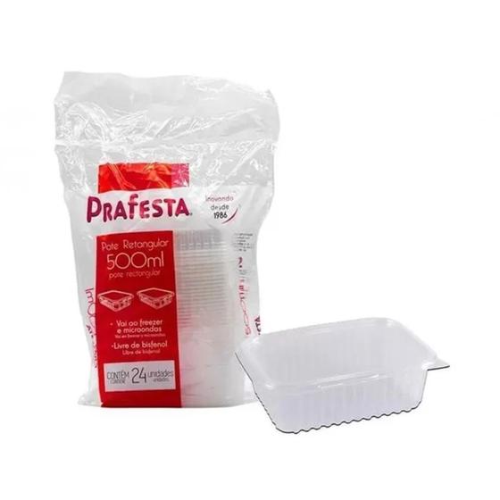 Imagem de Pote Retangular 500ml Com Tampa 24 Un - Prafesta