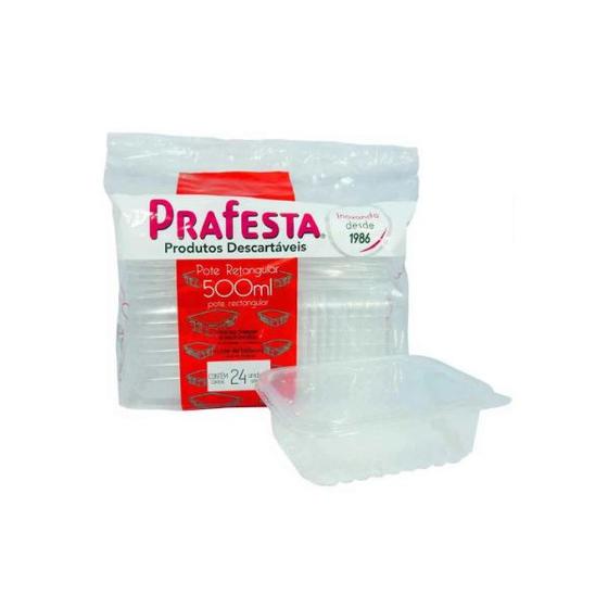 Imagem de Pote Retangular 500ml com Tampa Freezer e Micro-ondas Prafesta Pacote 24 Unidades