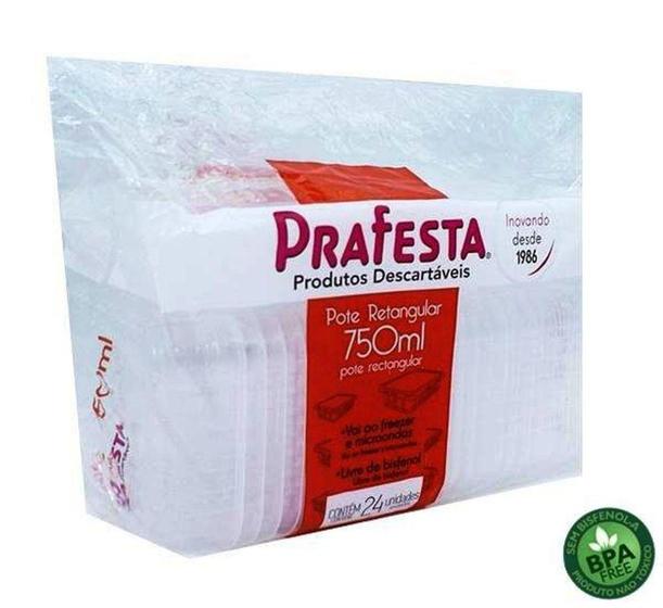 Imagem de Pote Retangular 6X24 Com Tampa 750Ml Com 24 Un - Prafesta