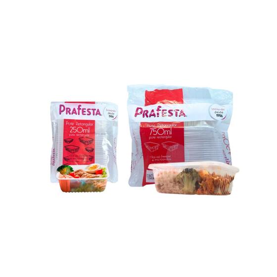 Imagem de Pote Retangular 750ml Para Marmita + Pote 250ml C Tampa 48u