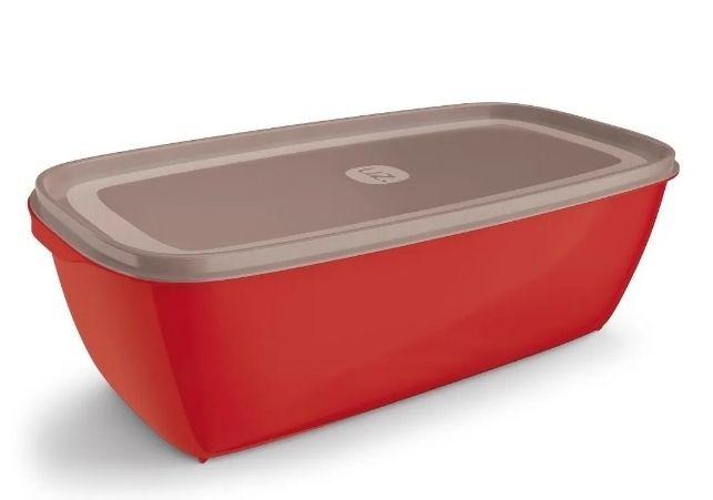 Imagem de Pote Retangular Com Tampa 3 Litros Marmita Freezer/Microondas Vermelho UZ