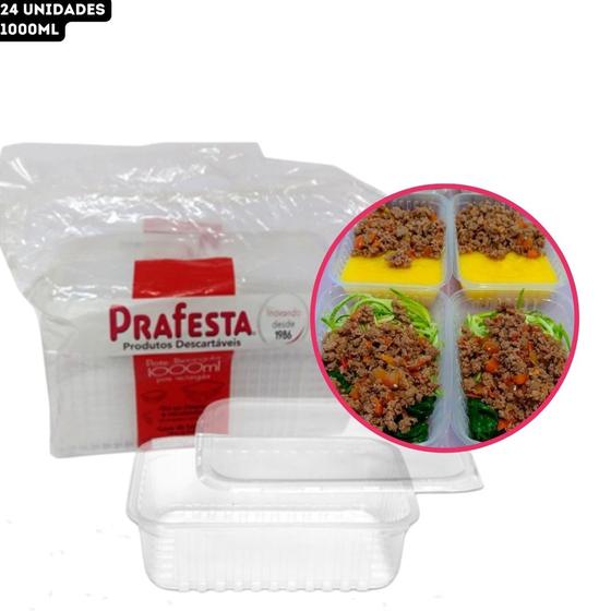 Imagem de Pote Retangular com Tampa para Freezer e Micro-ondas Prafesta - 1000ml - pct 24 Unidades