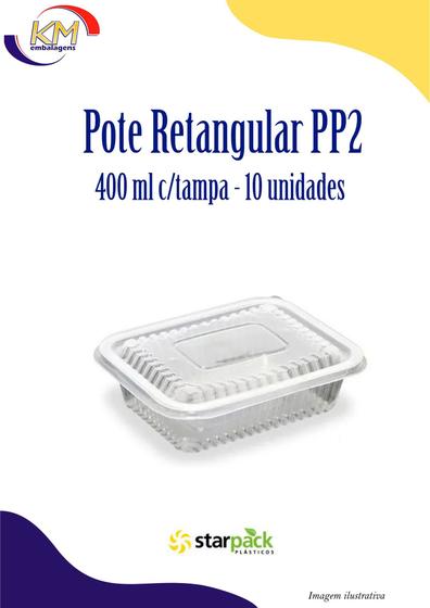 Imagem de Pote retangular PP2 c/tampa 400 ml c/10 unid. -  Starpack - embalagem freezer e microondas (16077)