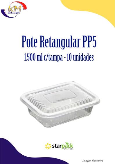 Imagem de Pote retangular PP5 c/tampa 1500 ml 10 unidades - Starpack - embalagem freezer e microondas (16080)
