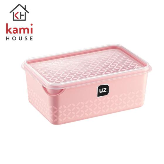 Imagem de Pote Retangular Rosa com Tampa 1 Litro UZ