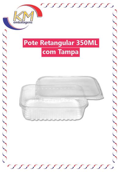 Imagem de Pote retangular s/lacre 350 ml c/ tampa 24 unid  - marmita fitness, embalagem alimentos (12922)