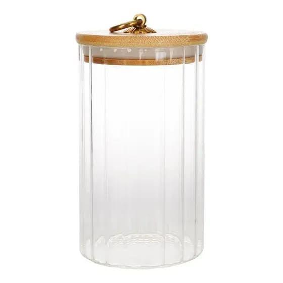 Imagem de Pote Riscas de Vidro com Tampa de Bambu 1150ml - Dolce Home